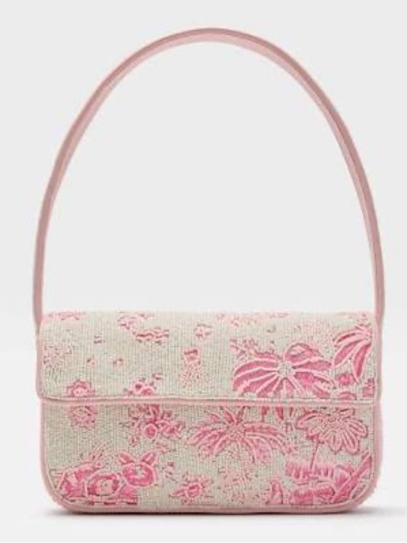 Like New Staud Tommy Beaded Bag, Cherry Blossom Ivory Toile
